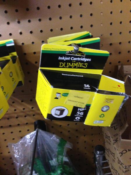 a yellow and black box containing an inkjet cartridge. The brand name is Inkjet Cartridges for Dummies